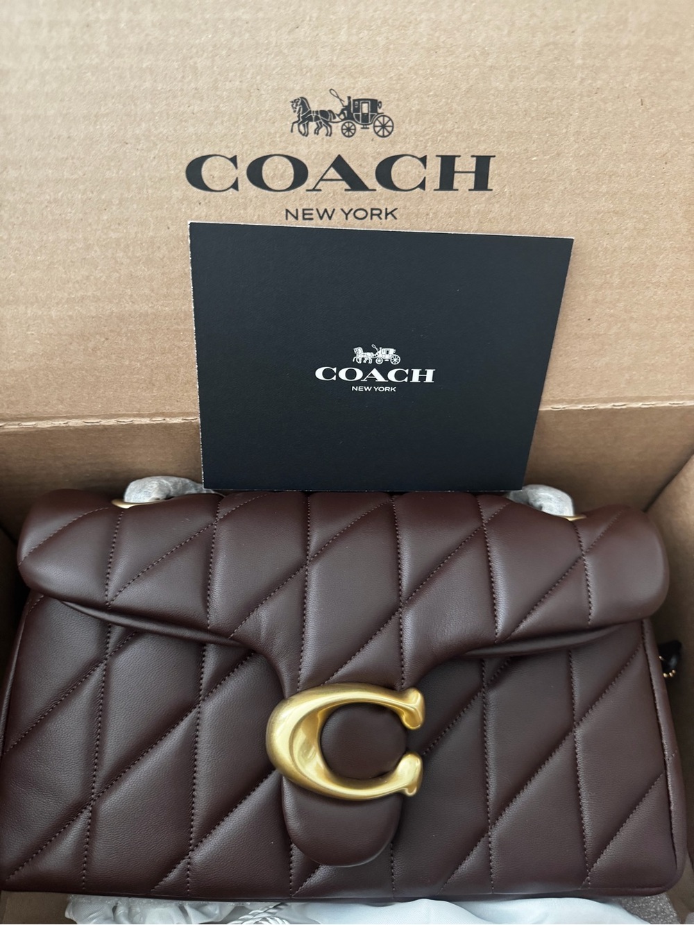 Coach Quilted Leather Shoulder Bag in Dark Brown with Gold Hardware